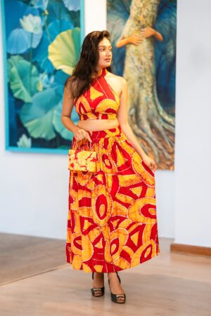 Red and Yellow Blouse And Skirt