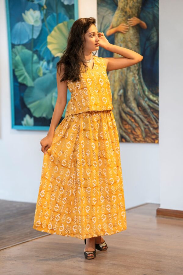 Yellow And White Skirt Top