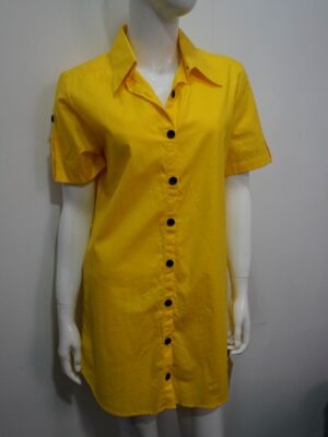 yellow with black button dress