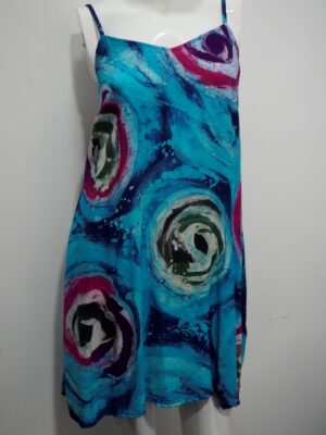 Blue Mutli colour design strapeless dress