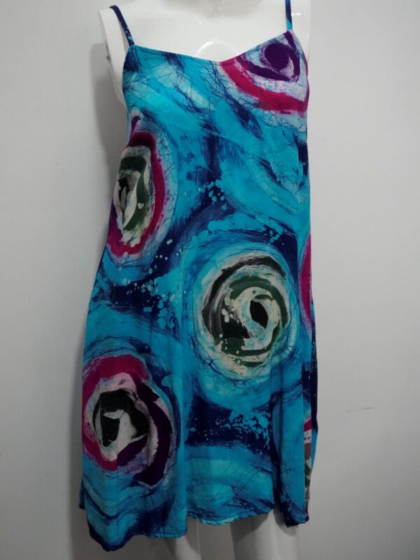 Blue Mutli colour design strapeless dress